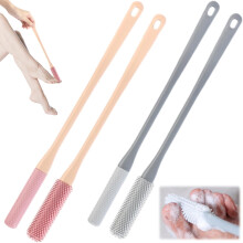 Silicone Toe Gap Cleaning Brush with Towel & Handle, 15.8" Foot Scrubber for Shower – Pink/Grey, Senior-Friendly