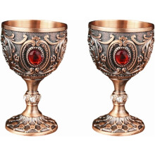2Pcs Vintage Metal Wine Cups, Medieval Goblets – Reusable Travel & Party Drinkware, Home/Restaurant Decor (Compatible with All Standard Stands)