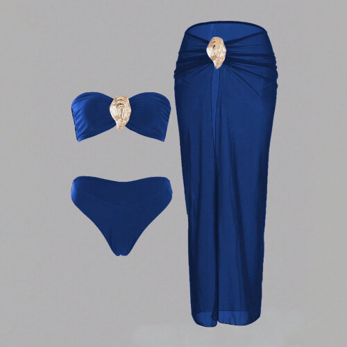 Women's solid color swimsuit set slimming fit