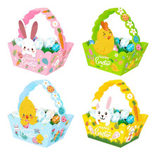 12Pcs Easter Handheld Baskets with Bunny & Chick Decor, Gift Bags with Handles – Compatible with Easter Party Favors