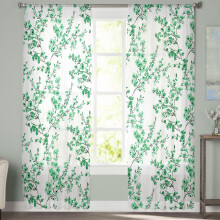 Sheer Curtains 52"x63", Floral Watercolor Green Bud Leaves, Light Filtering Voile Drapes with Rod Pocket – 2 Panels, Compatible with Standard Rods