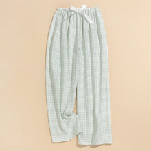 SYMOID Damen Freizeithose mit hohem Bund, elastischem Bund, Karomuster und weitem Bein für Frühling & Sommer, Mintgrün, Einheitsgröße