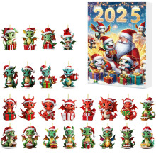 Drage Adventskalender 2025 – 24-dages hængende julepynt nedtælling, akryl juledekoration, kompatibel med juletræ