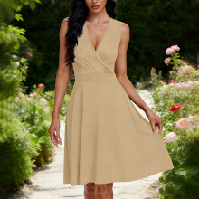 Women's Nightgown V Neck Sleeveless Slim Fit with Pocket Mid Calf Length Simple and Comfortable