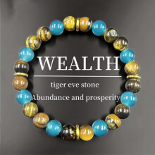 Bracelets Tiger Eye Blue Apatite Wealth Attracting Stone Adjustable Beaded Jewelry for Women Boho Style Daily Wear