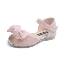 Toddler Girls Sandals Low Heel Princess Dress Pump Ankle Strap Bow Flower Wedding Party Dance Shoes for Kids Pink 4-4.5 Years