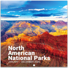 WALL CALENDAR 2026 NATIONAL PARKS JAN-DEC 12" x 24" OPEN HANGING HOOK BLOCKS AND HOLIDAYS