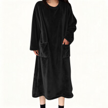 Women's Flannel Nightgown Long Sleeve Extra Long with Two Pockets Cozy and Warm Sleepwear