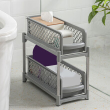 2 Tier Sliding Shelves Under Sink Organizer Pull Out Storage Baskets Plastic Rack for Kitchen Bathroom Cabinet Pantry Organization