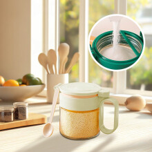 Flip-Top Condiment Box 1Pcs Large Capacity Kitchen Handle Flip Cover Seasoning Storage Bottle with Compartment(Grey)