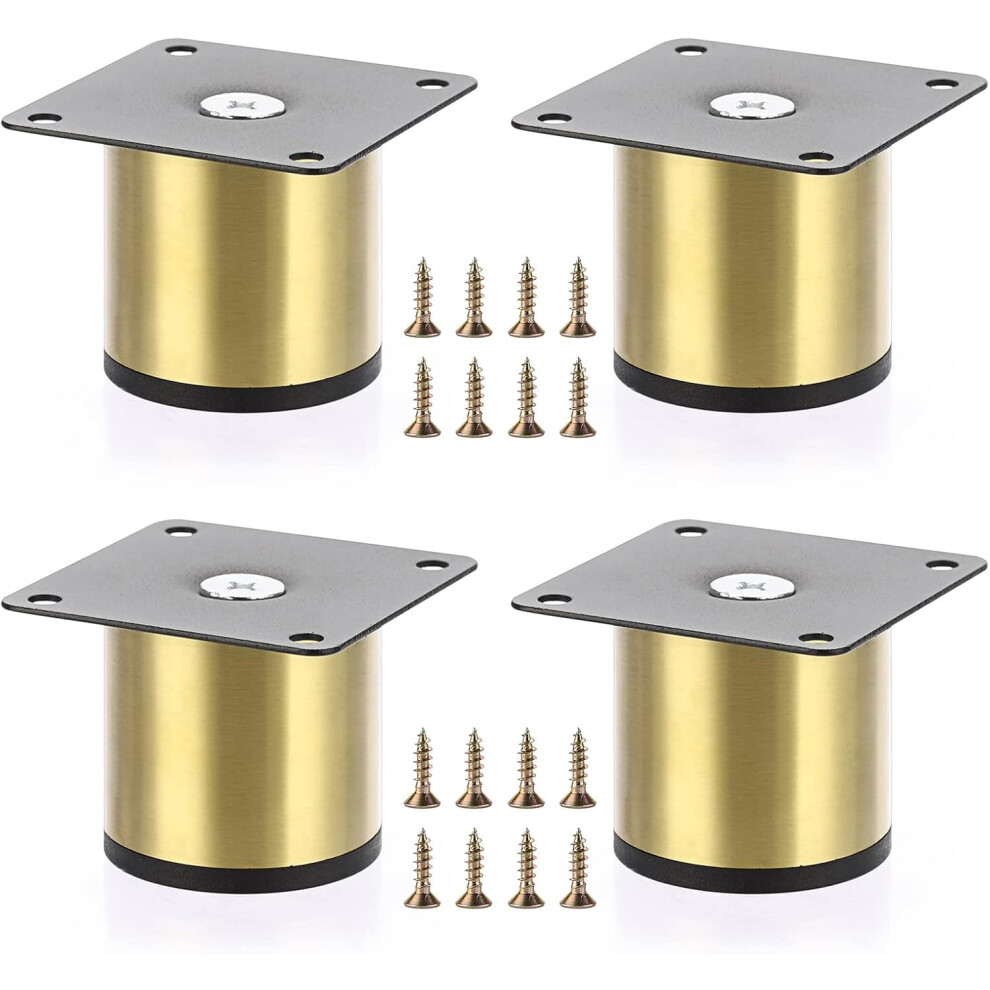 4Pcs 2" Stainless Steel Furniture Legs Â Golden Round Metal Risers For Coffee Tables, Sofas, Tv Stands, Dressers; Compatible With Standard Furniture 9362892457296