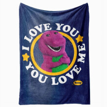 Cozy Barney "I Love You" Flannel Blanket – Soft Purple Dino, 100% Polyester Micro Fleece for Sofa/Bed, Indoor & Outdoor Use