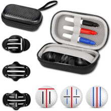 Golf Ball Line Marker Tool with 3 Stencils & 3 Colors, Alignment Marking Tool, Compact Carry Case – Compatible with All Golf Balls