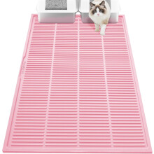 XL 39"x29" Silicone Litter Mat with Grooves, Waterproof & Non-Slip, Easy Clean, for Multi-Cat Homes (Pink)