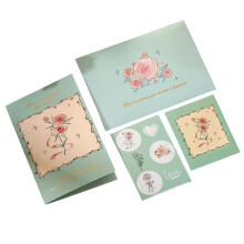 Rose Flower Greeting Card for Mother‘s Day and Valentine's Day, Romantic Gift Card with Message for Birthday, Classic Floral Card for Teacher, Green