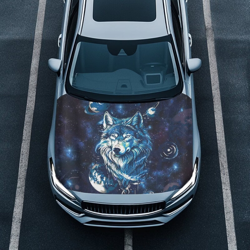 Galaxy Wolf Print Car Hood Cover 59.05X39.37 In Stretchable 9043876523915