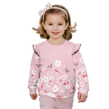 Sweatshirt Girls Crewneck Long Sleeve Pink Cherry Blossom Butterfly Sweatshirt Shirts Top 1-8T Casual Ruffle Shoulder Pullover Tops Sweaters T-Shirts