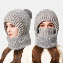 3 in 1 Beanie Hat with Scarf and Mask for Winter - Soft Knit Earflap Beanie with Pom Pom, Warm Cold Weather Hat for Women/Men