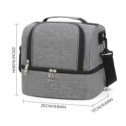 (Gray) Insulated Lunch Bag with Adjustable Strap