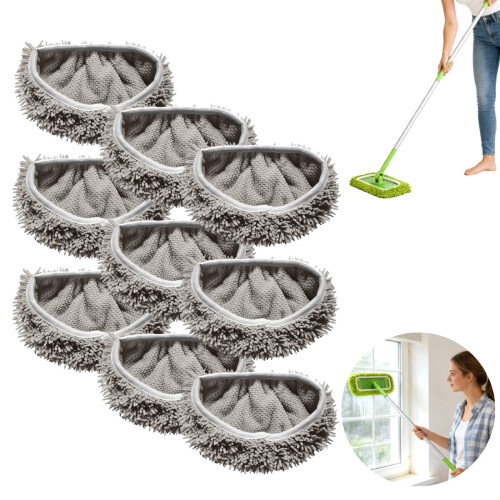 9 Pcs Chenille Refill Mop Pads Easy-Maintenance, Chenille Microfiber Replacement for Standard Mops | All Hard Surfaces (Gray)