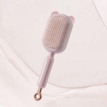 Retractable Cushion Hair Brush with Easy-Clean Design - One-Pull Retractable Smoothing Paddle Brush for Daily Care (White)