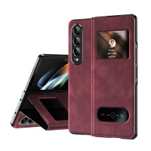 Leather Slim Clear Window Case with Kickstand for Samsung Galaxy Z Fold 4 – Shockproof, Anti-Scratch, Compatible