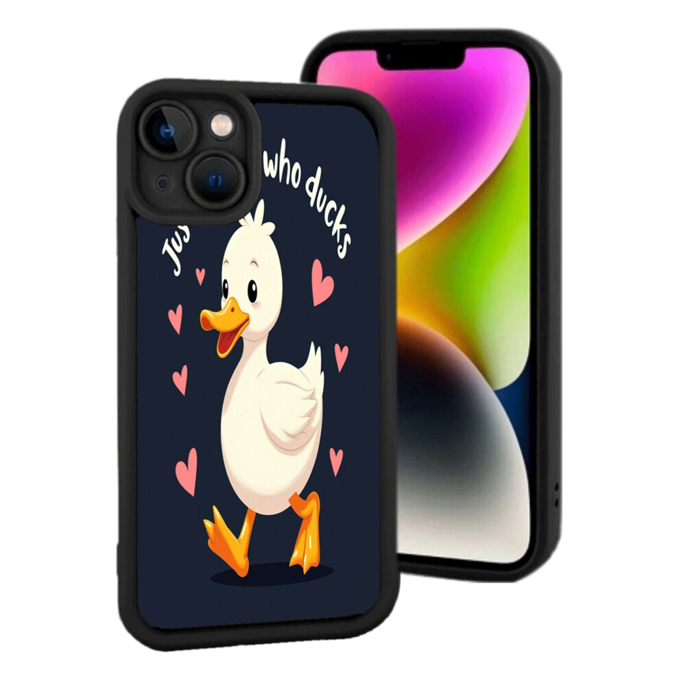 Lightweight Compatible With Iphone 15 Phone Case - Cute Cartoon Duck With Pink Hearts On Dark Background Stylish Black Border Design Pink,Black 9401284773313