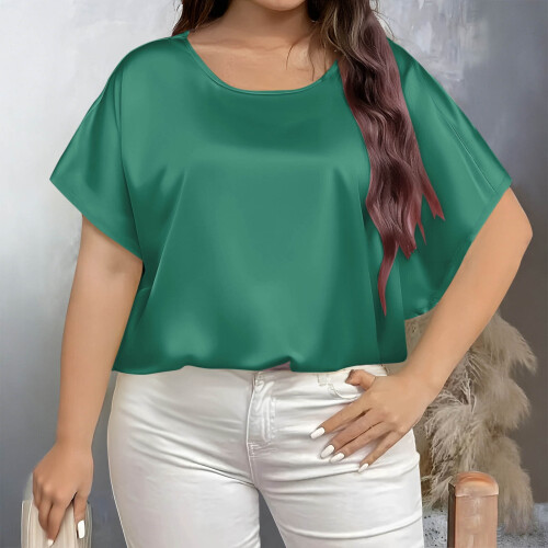 Women's Plus Size Solid Blouse Round Neck Short Sleeve