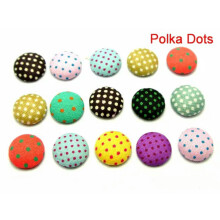 50 boutons ronds à dos plat recouverts de tissu, couleurs assorties, cabochons de 12 mm, style à pois variés