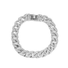 925 Silver Gold Women Men Luxury Cuban Link Chain Bracelet Rhinestone Jewelry-#4