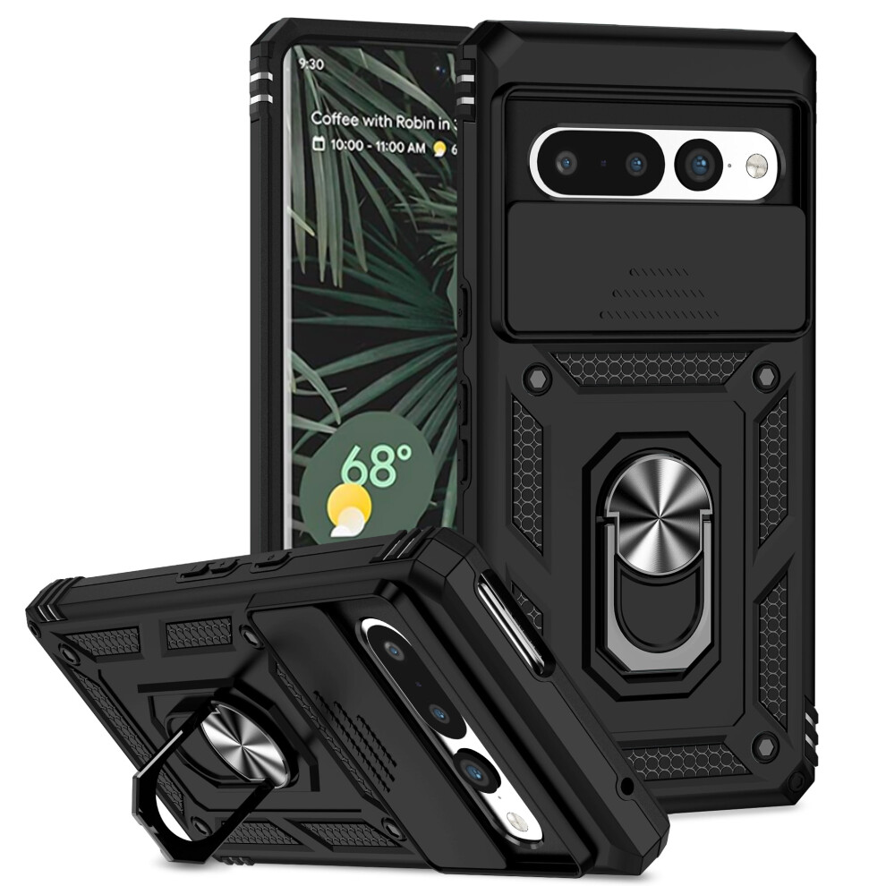 Rugged Google Pixel 6A Case With Magnetic Kickstand, Slide Lens Cover & Military-Grade Drop Protection Â Black 9097180857525