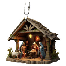 Jesus Landing Scene Ornament Hanging - Easter Gift, Car Ornament Rearview Mirror Hanging, Nativity Decoration, Christian and Family Religious Gift