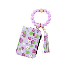 Purple Beaded Wristlet Wallet with Tassel Keychain, Coin Purse & Snap Closure – Compatible with Summer Grape