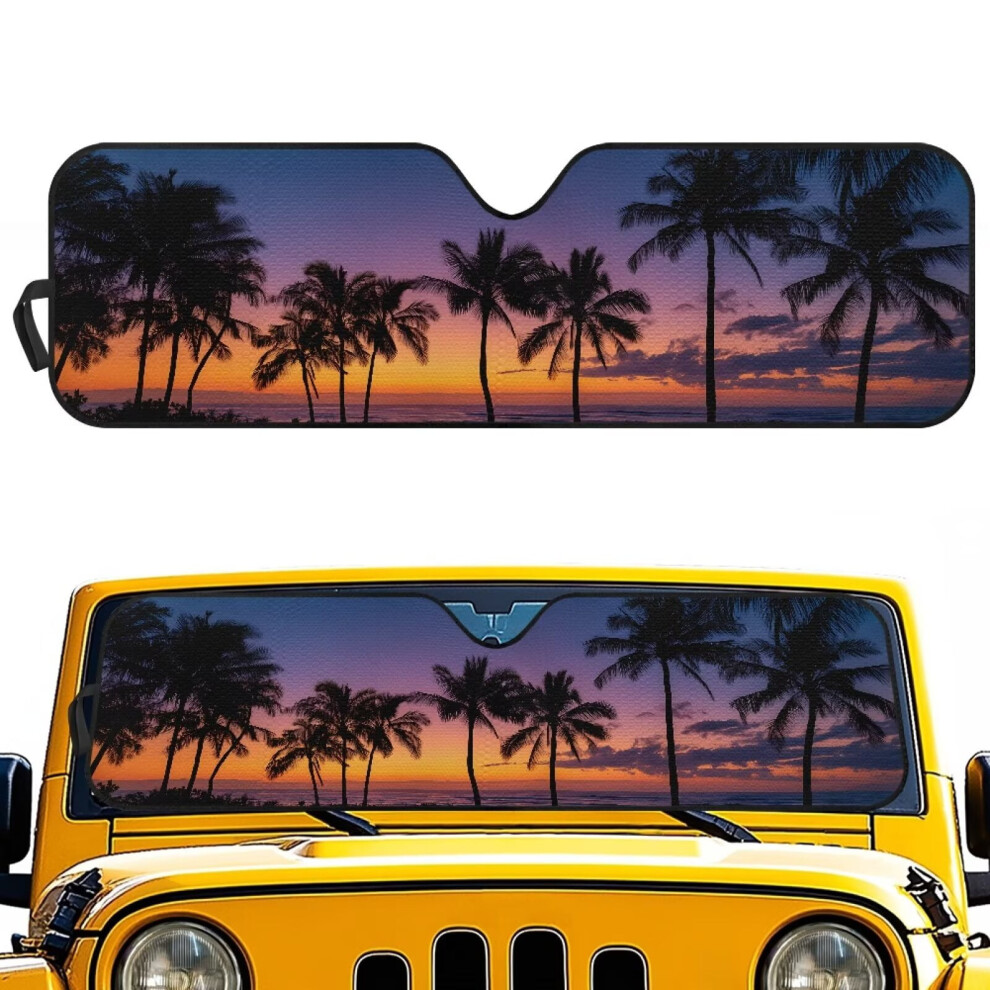 Windshield Sun Shade Compatible With 2007Â2023 Jeep Wrangler (Tj/Jk/Jku) Â Sunset Palm Design, Uv & Heat Blocking 9401284775942