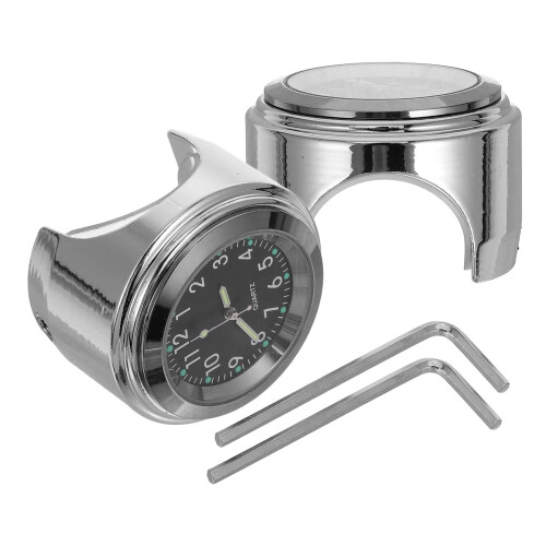 2pcs/set 22-25mm Motorcycle Handlebar Dial Clock and Thermometer for (Black)