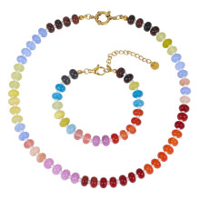 Qitian Perlen-Edelsteinkette für Damen – Boho-Choker, Naturstein, 14 Karat vergoldet, handgefertigte Sommerkette