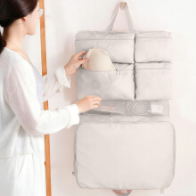 7-in-1 Hanging Travel Organizer Bag, Large Capacity, Foldable, Khaki Cloth, with Hook – Compatible with All Luggage