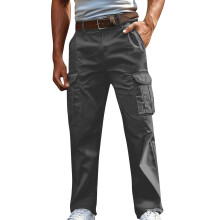 SYMOID Men's Cargo Pants Size S Dark Gray - Cotton Linen Blend, Multi-Pocket for Casual/Outdoor/Work Wear