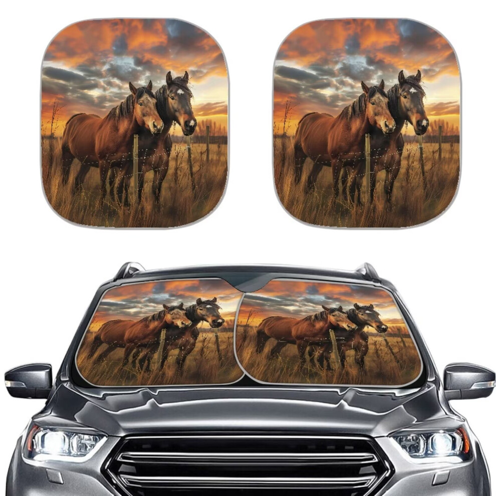 Western Horse 2-Piece Car Sun Shade Â Uv-Blocking Windshield Visor, Reflective & Universal Fit, Compatible With Most Cars 9401284776680