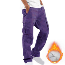 Cargo Pants for Mens,Winter Fleece Workout Pant for Juniors,Men Pant Baggy with Pockets,Purple,M
