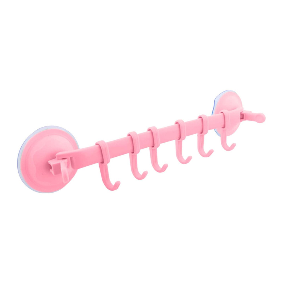 Strong Suction Cup Hooks With 6 Hanging Hooks For Clothes Towels Hats In Bedroom Living Room Bathroom Pink 9044386043405