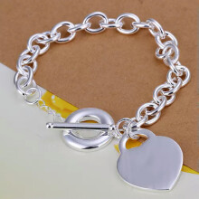 Many Types 925Sterling Silver Women's Fashion Accessories Chains Bracelet 8" -Heart Lock T-O Clasp Bracelet-...