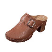 Pantoufles compensées marron pour femmes, bout fermé, petits talons, chaussures décontractées printemps-été, à enfiler, talon compensé de 7