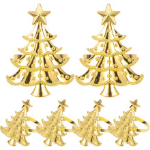 6 Pcs Christmas Napkin Rings, Metal Napkin Holder Christmas Tree Napkin Ring Set, Tables Decoration for Xmas, Wedding, Birthday Party-Golden