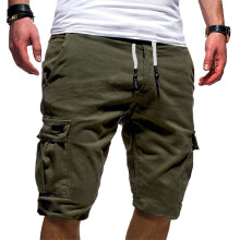 Men's Athletic Shorts – Khaki, Loose Fit, Drawstring, Cargo Pockets, Compatible with Gym & Running