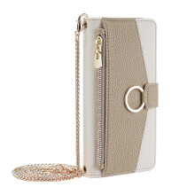 Crossbody Wallet Case for compatible with Samsung Galaxy S23 FE – PU Leather Zipper Purse, Card Holder, Mini Mirror, Magnetic Folio, White