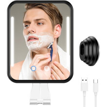 Fogless Lighted Shower Mirror with 5000mAh Battery, Heated, Detachable Razor Holder & Suction Cup – Waterproof, No-Drilling (Black)