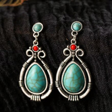 Vintage 925 Silver Drop Earrings for Women Turquoise Wedding Jewelry A Pair/set-Green