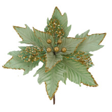 Flor de Nochebuena artificial con purpurina verde claro