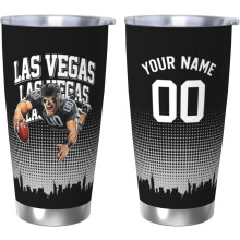 Gobelet isotherme Las Vegas de 590 ml (20 oz) – Mug de voyage personnalisé en acier inoxydable, style football américain, avec nom et numéro,